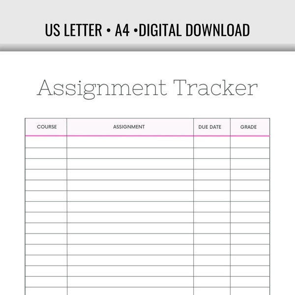 Weekly Assignment Tracker Printable - Etsy