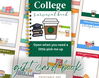 Printable College Gift Card Book, college care package, college gift card book, first year of college gift from parents, thoughtful college