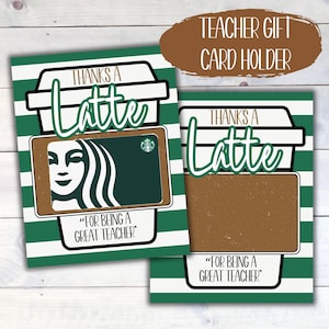Lehrer Geschenkkartenhalter für Kaffee, Danke einen Latte, Geschenkkarte für Lehrer, Jahresende Last Minute Geschenk Lehrer