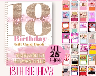 Livro de cartões-presente de aniversário de 18 anos, presente de aniversário de 18 anos para ela, presente de aniversário de 18 anos para filha para impressão, presente de aniversário dos pais