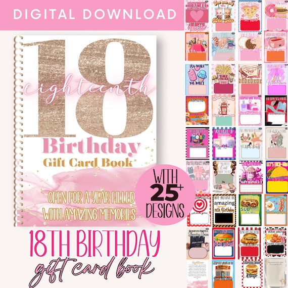 18th birthday Gift Card Book, 18 birthday gift for her, printable eighteenth bday day gift for daughter, birthday gift from parents