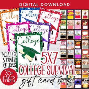 Afdrukbaar College Gift Card Book, college zorgpakket, college cadeaukaart boek, eerste jaar college cadeau van ouders, doordachte universiteit