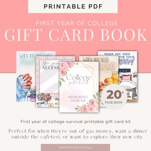College cadeaukaartboek, college zorgpakket voor dochter, afdrukbaar college cadeaukaartboek, eerste jaar college cadeau van ouders
