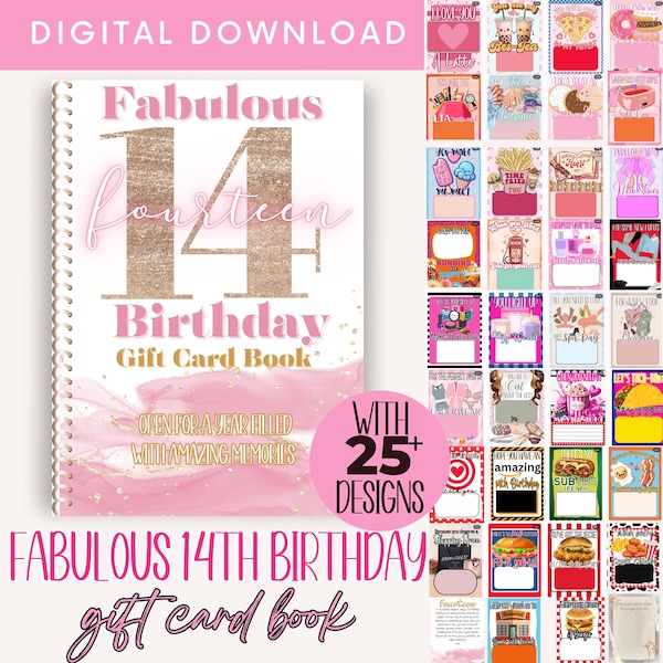 Fabulous 14 birthday Gift Card Book, 14th birthday gift card book printable fourteenth bday gift for daughter, birthday gift from parents