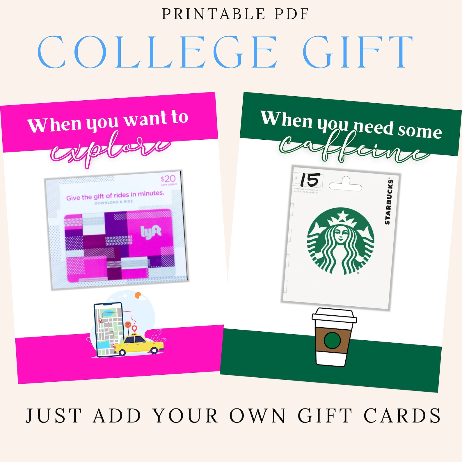 College Gift Card Book, College Care Package, Printable College Gift