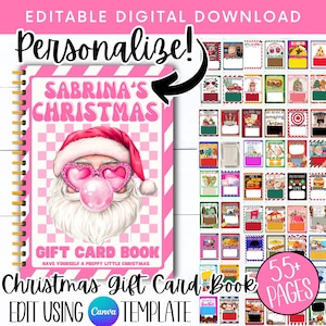Preppy kerstcadeaukaartboek, afdrukbaar kerstcadeau voor tiener, gepersonaliseerd retro kerstcadeau voor dochter, houder kerstcadeaukaart