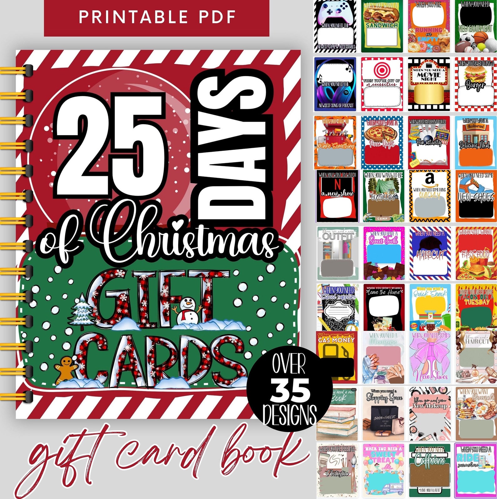 Printable Christmas Gift Card Book, Christmas Gift for Kids, Christmas