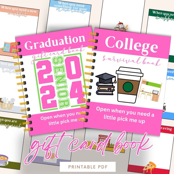 Printable College Gift Card Book, college care package, college survival guide, first year of college gift from parents, graduation gift