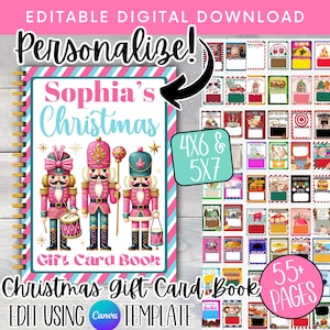 Preppy Weihnachtsgeschenkkartenbuch, druckbares Weihnachtsgeschenk für Teenager, personalisiertes Retro-Weihnachtsgeschenk für Tochter, Weihnachtsgeschenkkartenhalter