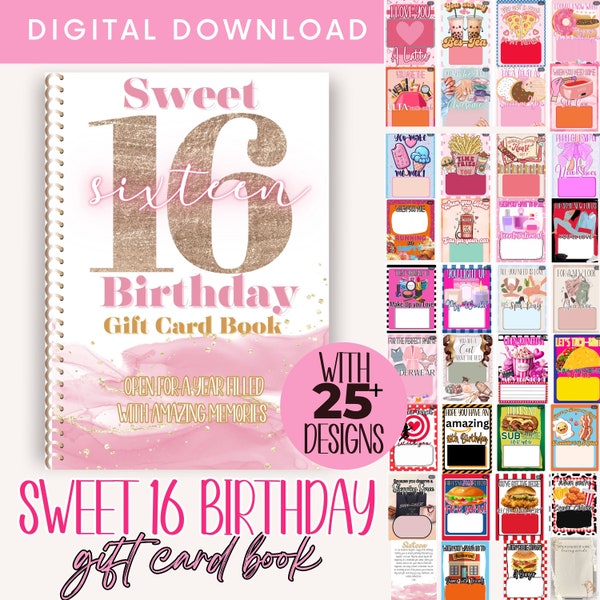 Sweet 16 birthday Gift Card Book, 16th birthday gift card book printable sixteenth bday day gift for daughter, birthday gift from parents