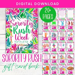 Sorority Rush Week Geschenk - Sorority Geschenkbox - Druckbare Sorority Rush Geschenkkartenhalter Buch, Sorority Setting Rush Week Checklist Geschenk