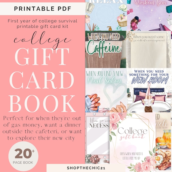 Printable College Gift Card Book, college care package, college gift card book, first year of college gift from parents, thoughtful college