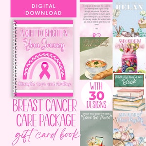 Ensemble de soins contre le cancer du sein, livre de cartes-cadeau pour le cancer du sein, ensemble de soins de chimio, cadeau imprimable pour une patiente atteinte de cancer, emballage confort contre le cancer