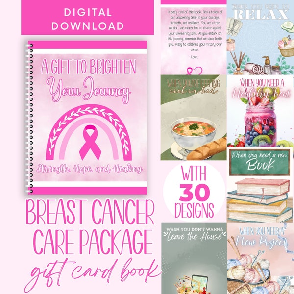 Breast Cancer Care Package, Breast Cancer Gift Card Book , Chemo care package, printable gift for cancer patient, cancer comfort package