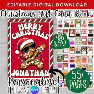 Livre de cartes-cadeaux de Noël, cadeau de Noël imprimable pour adolescent, cadeau de Noël personnalisé pour enfants, porte-cartes de Noël personnalisés