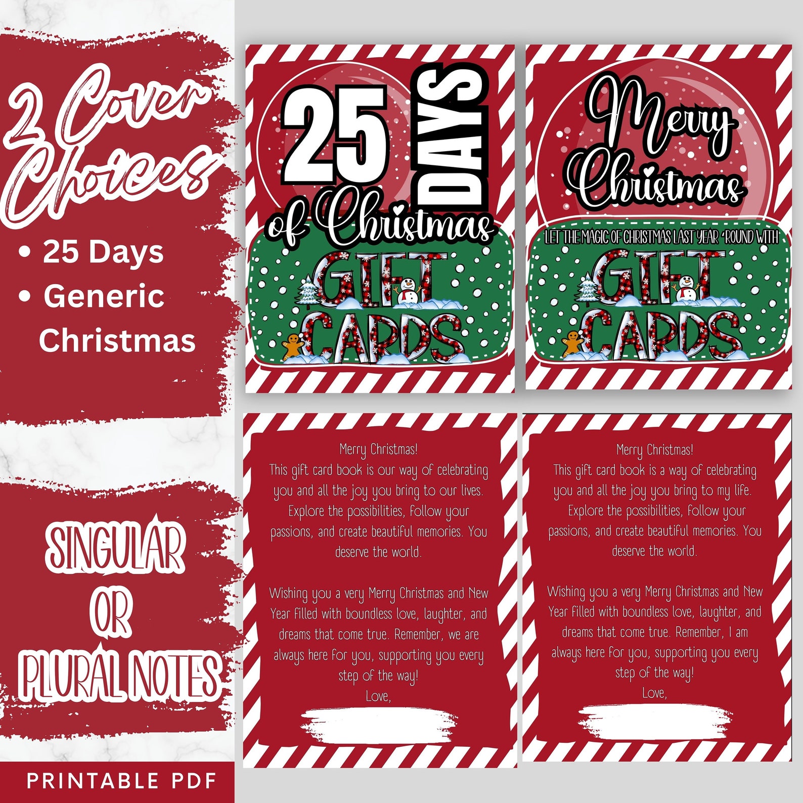 Printable Christmas Gift Card Book, Christmas Gift for Kids, Christmas