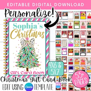 Livre de cartes-cadeaux de Noël preppy, cadeau de Noël imprimable pour adolescent, cadeau de Noël rétro personnalisé pour fille, porte-cartes de Noël