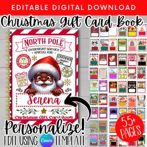 Weihnachtsgeschenk Karte Buch, druckbare Weihnachtsgeschenk für Teenager, personalisierte Weihnachtsgeschenk für Kind, personalisierte Weihnachtsgeschenkkarte schwarz Santa