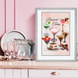 Dessert Time Bar Cart Printable Wall Art, Elegant Home Bar or Dining Room Art, Aesthetic Print, Stylish Pub and Home Decor, Digital Download