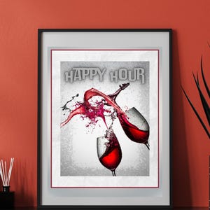 Happy Hour Bar Cart Printable Wall Art, Elegant Home Bar or Room Poster, Wine Aesthetic Print, Stylish Pub and Home Decor, Digital Download