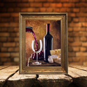 Wine And Cheese Bar Cart Printable Wall Art, Elegant Home Bar, Dining Room, Den or Pub Decor, Stylish Wine Aesthetic Print, Digital Download