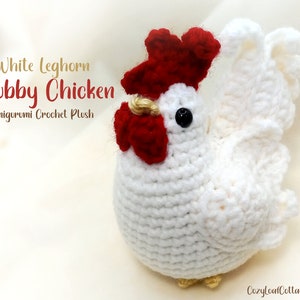 White Leghorn Chubby Chicken - Amigurumi Crochet Rooster Hen - Finished Plush from Original Exclusive Pattern