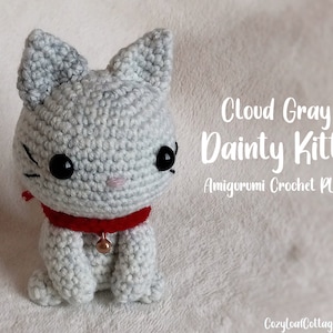 Cloud Gray Dainty Kitty - Amigurumi Crochet Finished Sitting Cat Plush