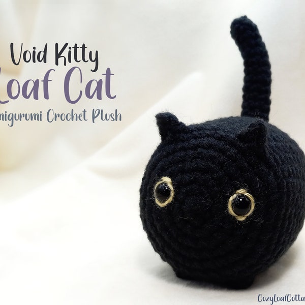 Void Kitty Loaf Cat - Amigurumi Crochet Finished Plush Black Cat Cryptid