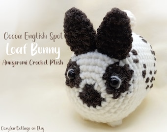 Cocoa English Spot Loaf Bunny * Amigurumi gehaakt afgewerkt konijn pluche in chocoladebruin