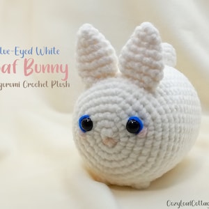 Blue-Eyed White Loaf Bunny - Amigurumi Crochet Finished Rabbit Plush
