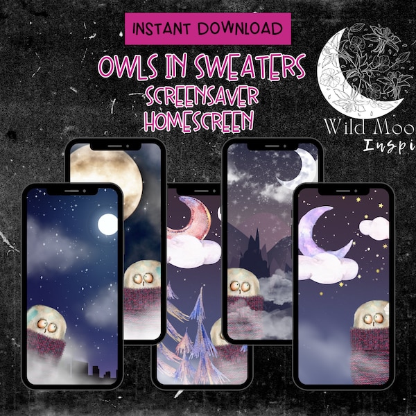 Cute Owls in Sweaters|Digital Download for Android, iPhone, Smartphone | Cute Owl Wallpapers for Phone Lock Screen & Background| Pink Tweed