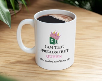 Taza "Reina de las Hojas de Cálculo" / Regalo para Contables, Humor de Excel, Cerámica, 325 ml