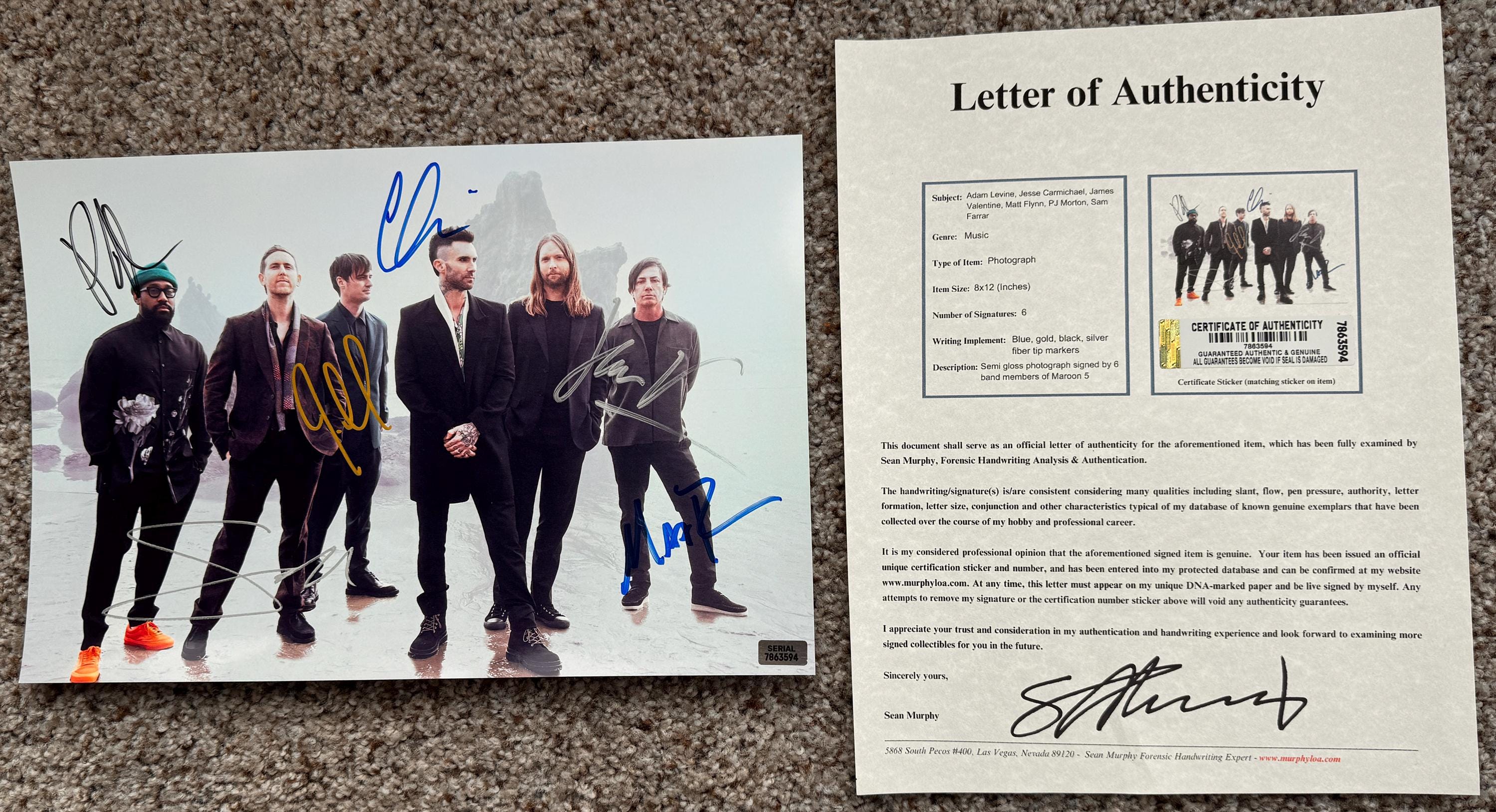 Maroon 5 Full Band Signed Autographed 8x12 Inch Photo + COA - Etsy