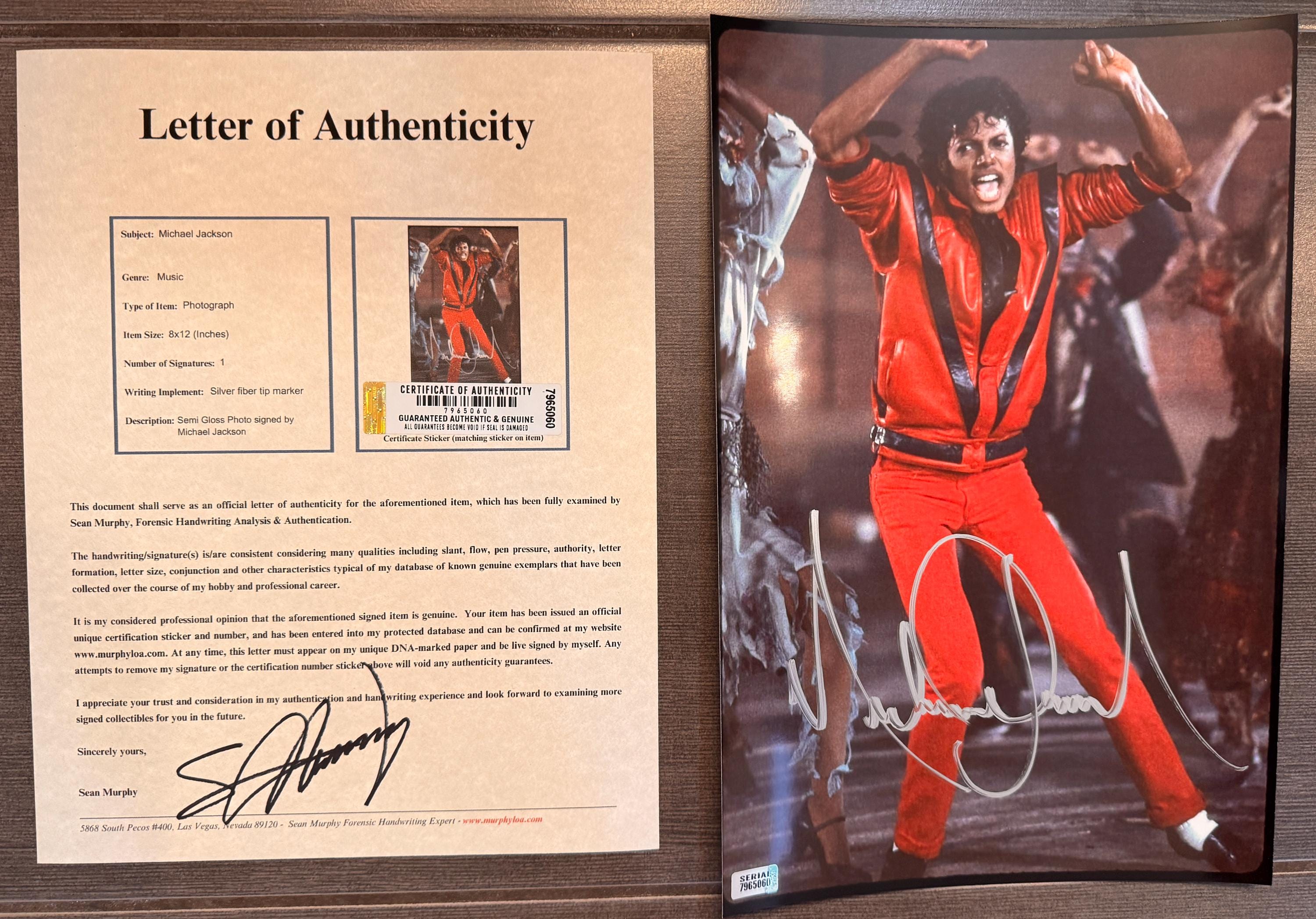 Michael Jackson Thriller Signed Autographed 8x12 Inch Photo + COA