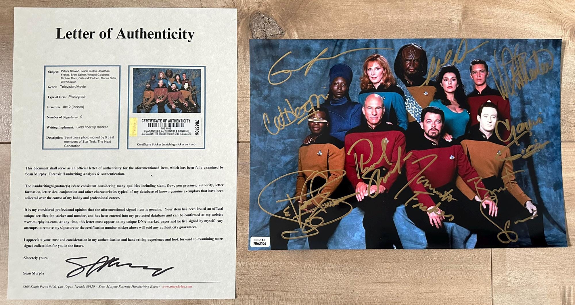 Star Trek the Next Generation Cast Signed Autographed 8x12 Inch