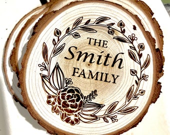 Custom Wood Engraved Coasters Monogram Wedding Favor Personalized Coaster Housewarming Gift Custom Engraved Wood Last Name