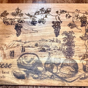 Charcuterie board with Engraved Vineyard Scene Wooden Wine and Cheese Board Serving Tray for Friends Girls Night Gift