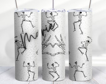 Personalised 20oz Tumbler Skellington Love Design with Name - Work - Home - Office - Day Trips - Cold or Hot Drinks for ages