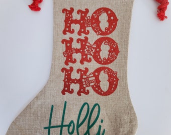 Personalised Burlap " HO HO HO" Christmas Stocking - Christmas Decoration