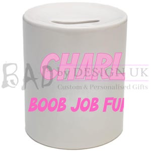 Personalised Boob Job Fund Ceramic Money Box