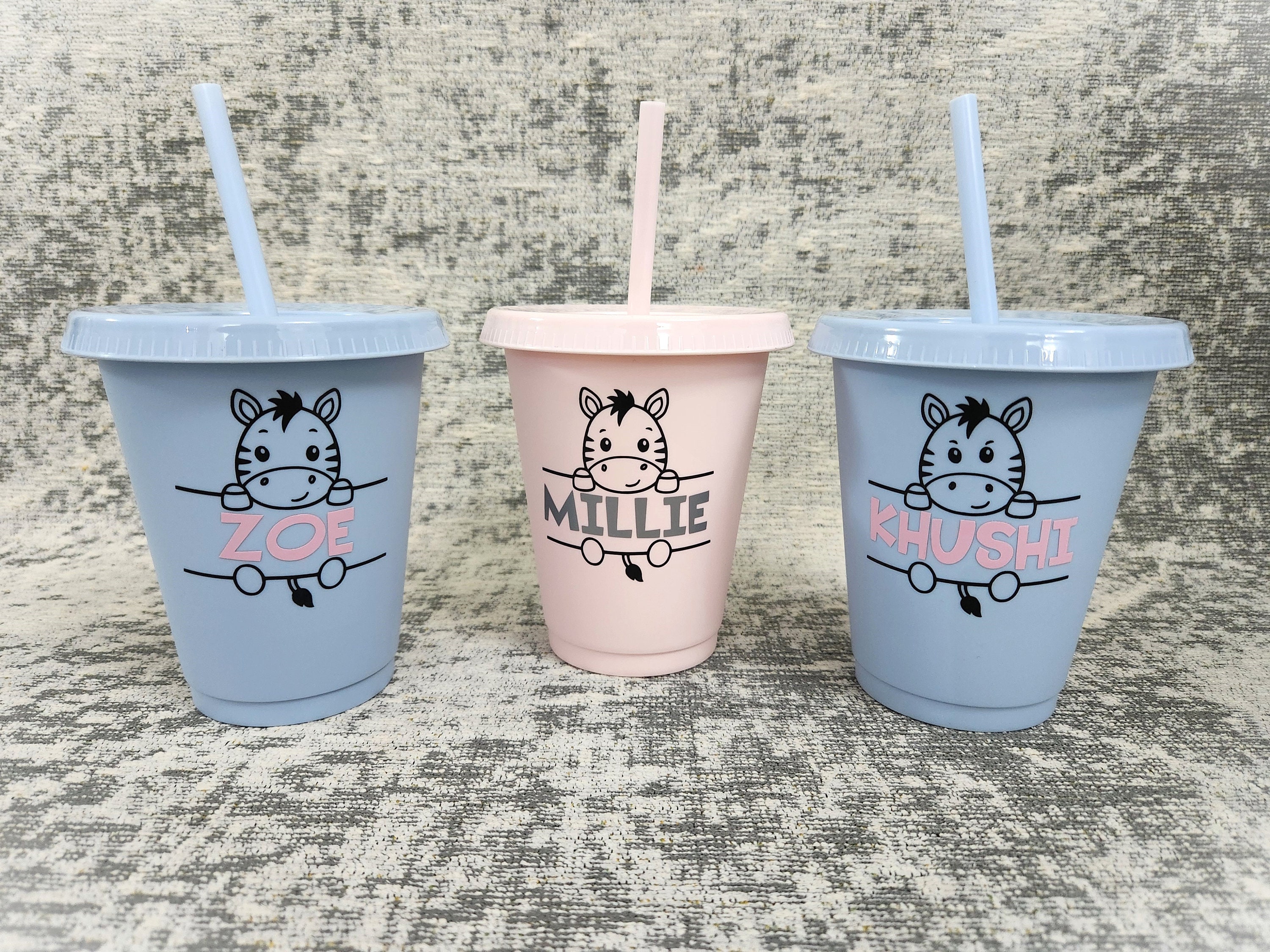 Children's Straw Cup Smoothie Cups, Domed Lids, Plastic Party Milkshake  B4R5 