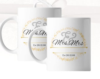 Personalised Couples Wedding Mugs With Gold Spray Design - Wedding Gift - Anniversary Gift - Wedding Present