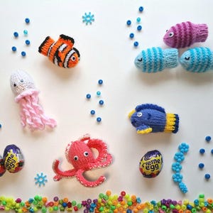 KNITTING PATTERN Easter Sea life Creme Egg Covers EASY Charity Easter Egg Hunt Fish Jelly Fish Octopus Clown Fish