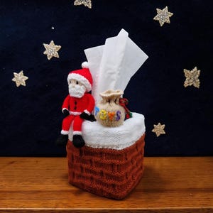 Strickmuster für eine Taschentuchbox-Hülle – Weihnachtsmann-Lieferung (PDF-Download) – Kamin-Wohltätigkeitsgeschenk – DK