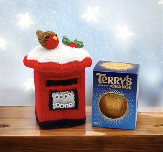 Knitting Pattern Chocolate Orange Box Cover – Christmas Post Design (PDF Download) Traditional Post Box Charity Gift DK Letter Santa Robin