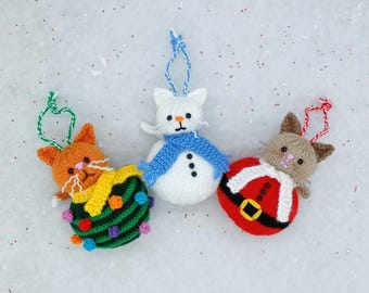 Christmas Knitting Patterns Cat Bauble Ornaments: DK Pattern (PDF) Santa,  Snow-Cat, Christmas-Tree Moggy Decoration