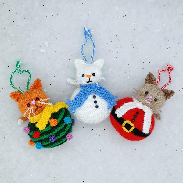 Christmas Knitting Patterns Cat Bauble Ornaments: DK Pattern (PDF) Santa,  Snow-Cat, Christmas-Tree Moggy Decoration