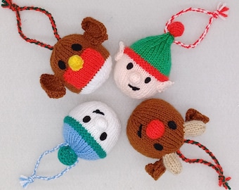 PDF Christmas Bauble DK Knitting Pattern EASY Hanging Ornament Decoration 4designs Charity knit Christmas Eve Box Robin Elf Reindeer festive