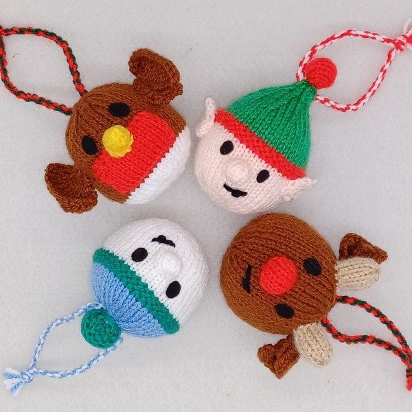 PDF Christmas Bauble DK Knitting Pattern EASY Hanging Ornament Decoration 4designs Charity knit Christmas Eve Box Robin Elf Reindeer festive