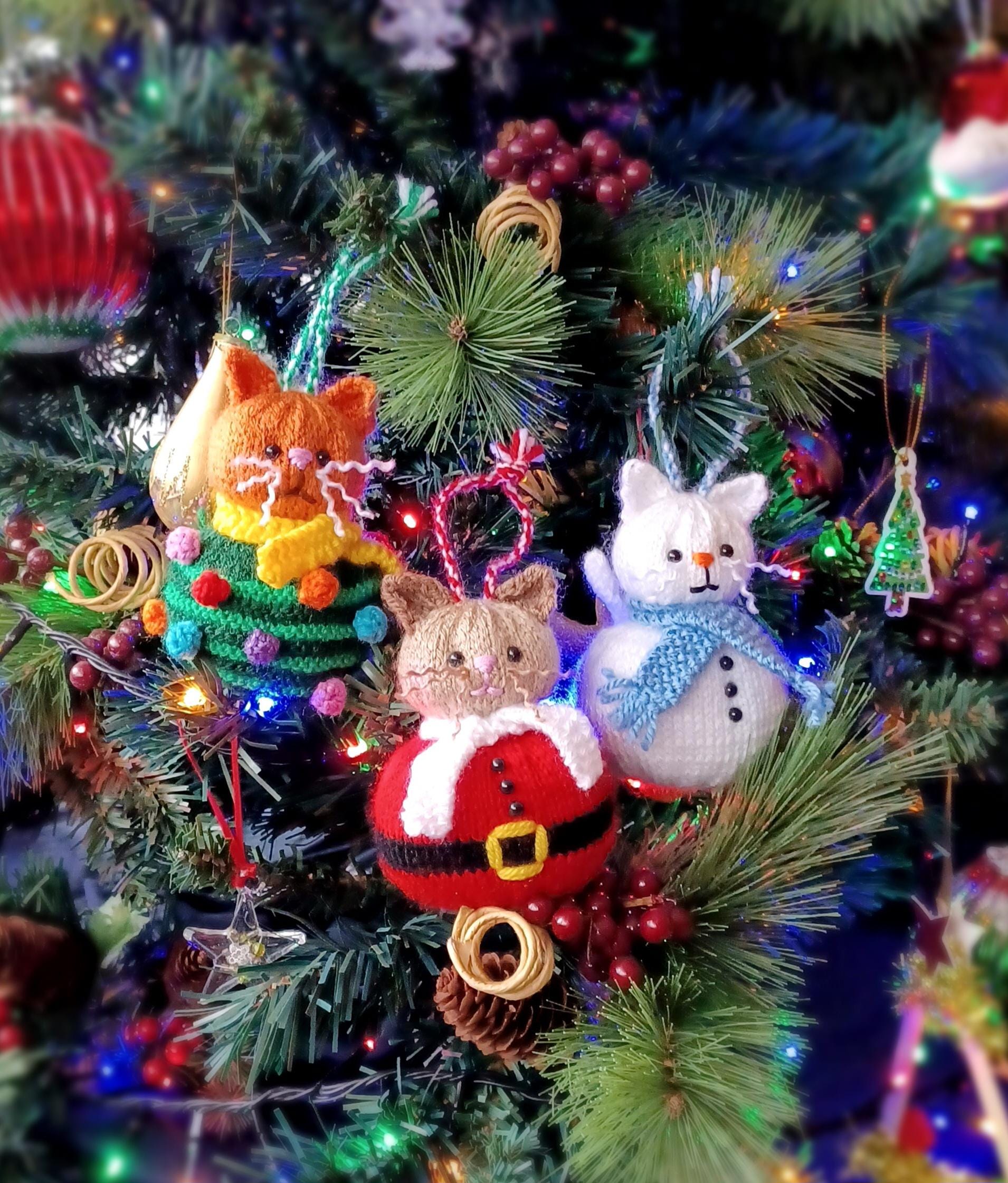 クリスマス編み物パターン 猫のオーナメント:DKパターン(PDF)サンタ クリスマス編み物パターン 猫のオーナメント:DKパターン(PDF)サンタ